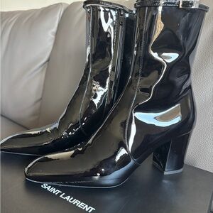 Saint Laurent Glossy Black Heeled Boots